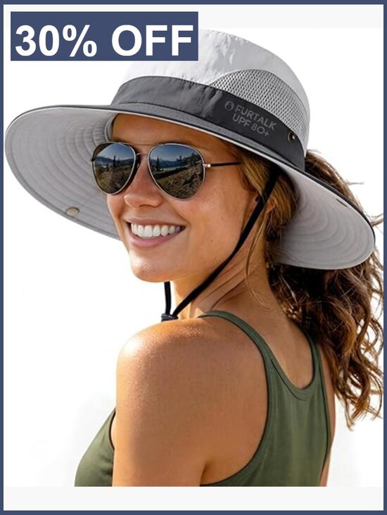 Womens Wide Brim Sun Hat UPF 80+ Foldable Bucket Hat with Ponytail Hole main image 7